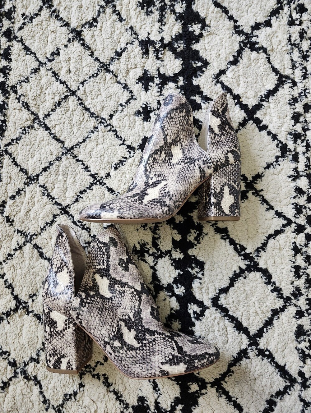 Steve Madden Snake-Print Block Heel Ankle Boots - Black, Cream, Tan 8 - Picture 3 of 9